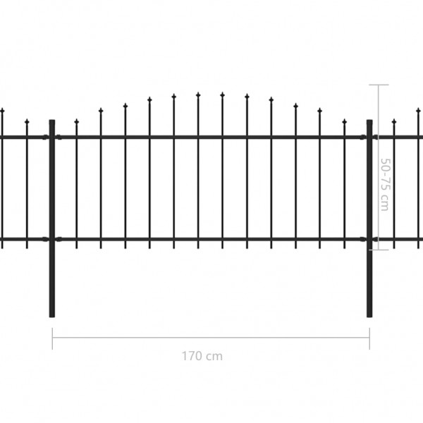 Valla de jardín con puntas de lanza acero negro (0.5-0.75)x3.4m M 5