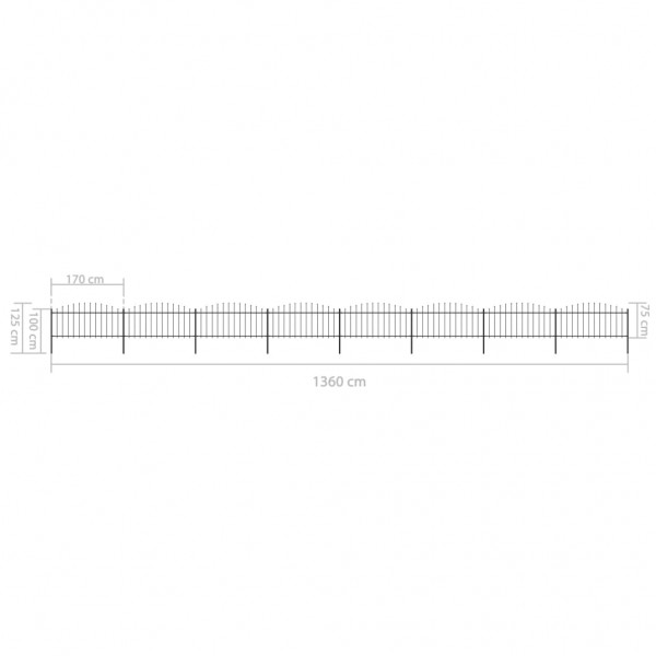 Cerca de jardim com topo em lanças (0.5-0.75)x13.6 m aço preto M 5