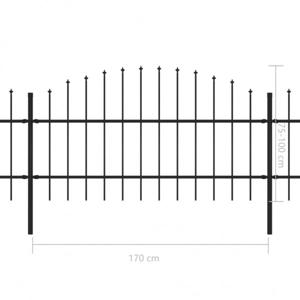 Cerca de jardim com topo em lanças (0.75-1)x3.4 m aço preto M 5