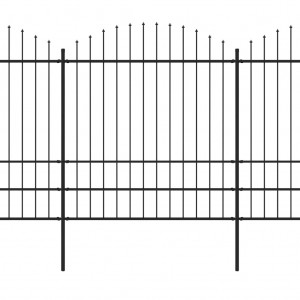 Valla de jardín con puntas de lanza acero negro (1.75-2)x11.9 m H