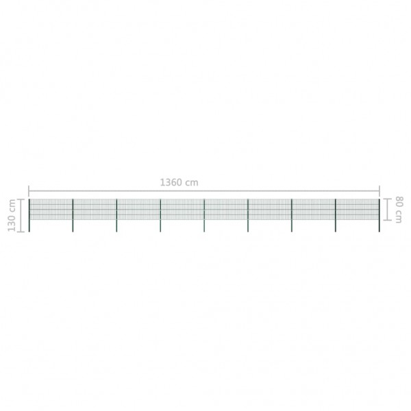 Panel de valla con postes hierro verde 13.6x0.8 m M 5