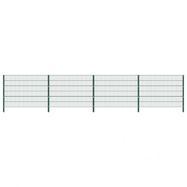 Panel de valla con postes de hierro verde 6.8x1.2 m D