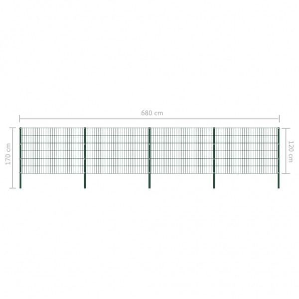Painel de vedação com postes ferro 6.8x1.2 m verde M 5