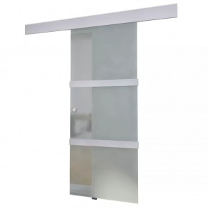 Puerta corredera de cristal y aluminio 178 cm plateado H