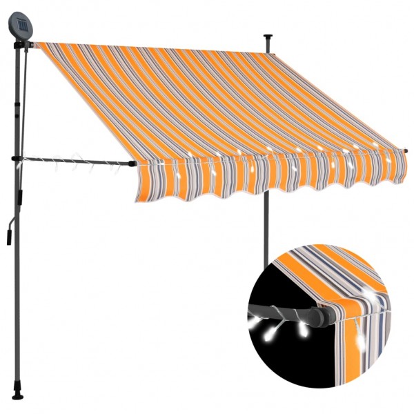 Toldo manual retráctil con LED amarillo y azul 100 cm D