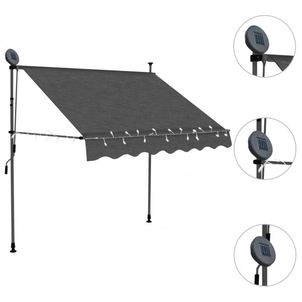 Toldo retrátil manual com LED 150 cm antracite M 3