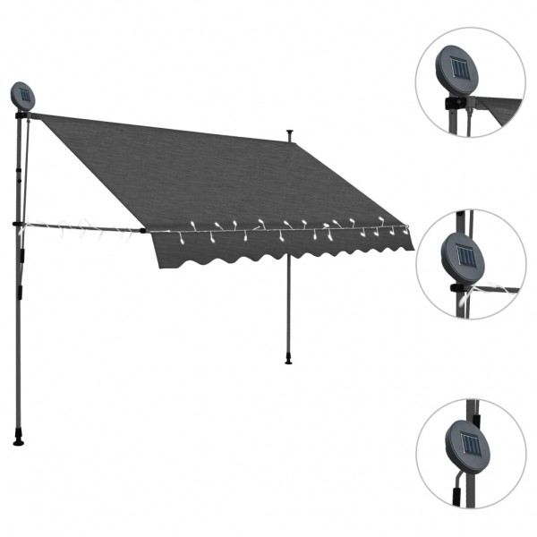 Toldo manual retráctil con LED gris antracita 300 cm M 3