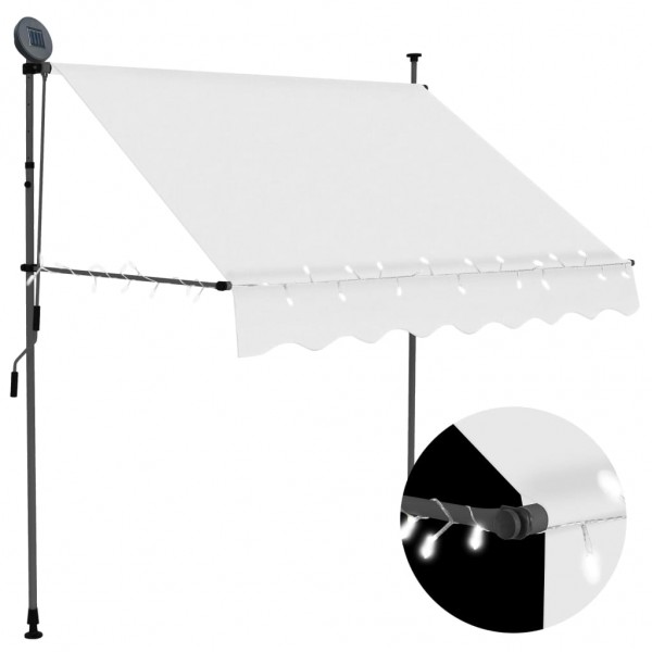 Toldo manual retráctil con LED crema 200 cm D