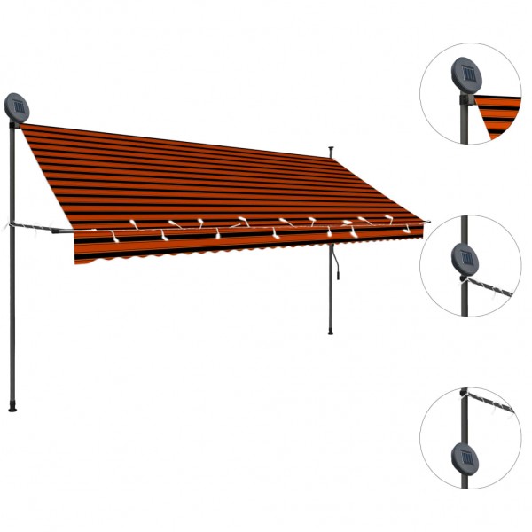 Toldo retrátil manual com LED 350 cm laranja e castanho M 3