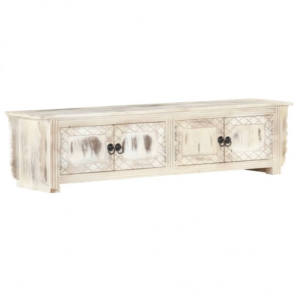 Mueble de TV de madera maciza de mango blanco 140x30x35 cm D