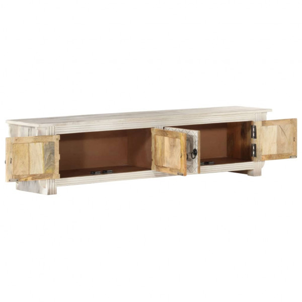 Mueble de TV de madera maciza de mango blanco 140x30x35 cm M 3