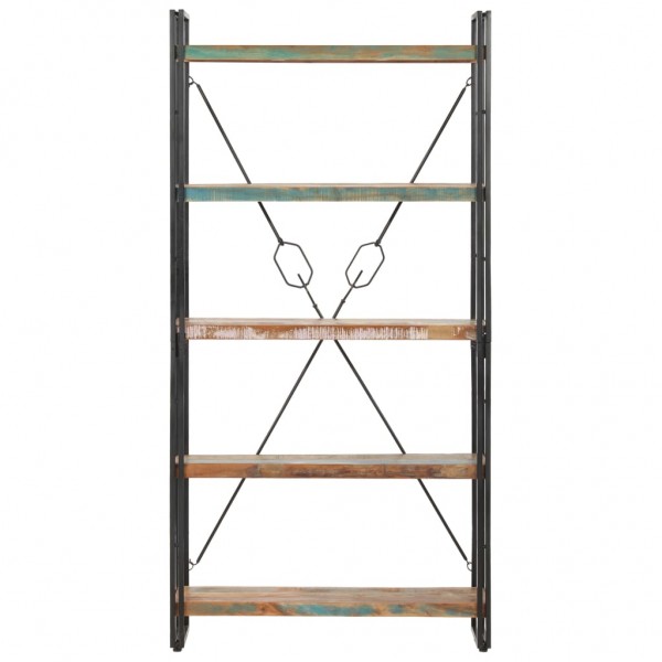 Estantería de 5 niveles de madera maciza reciclada 90x30x180 cm M 2