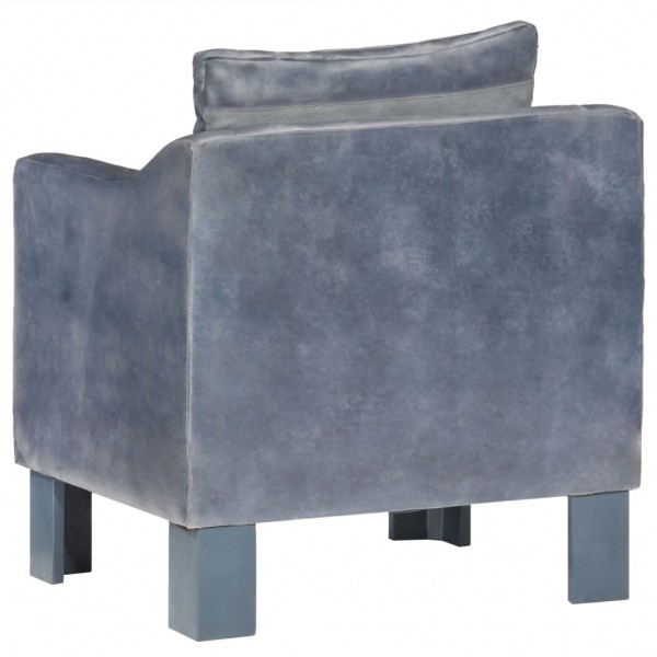 Sillón con diseño de cubo cuero auténtico gris M 4