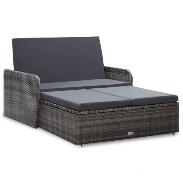 2 pcs conjunto lounge de jardim c/ almofadões vime PE cinzento D