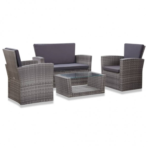 Set de muebles de jardín 4 pzas y cojines ratán sintético gris D