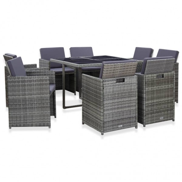 9 pcs conjunto jantar exterior c/ almofadões vime PE antracite D