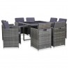 Set comedor de jardín 9 piezas y cojines ratán sintético gris 1