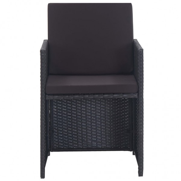 9 pcs conjunto jantar exterior com almofadões vime PE preto M 3