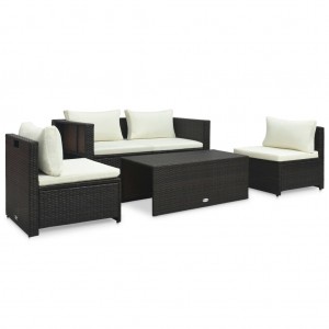 Set muebles de jardín 6 piezas y cojines ratán sintético marrón H