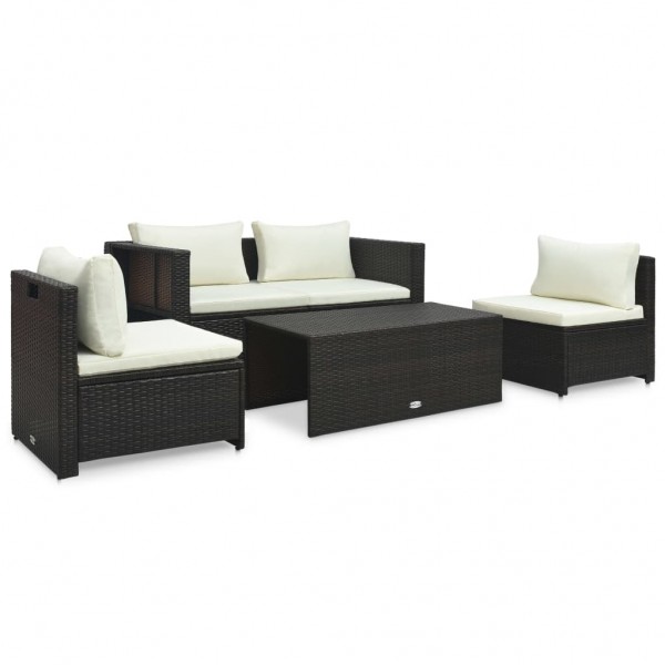 Set muebles de jardín 6 piezas y cojines ratán sintético marrón M 2