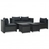 6 pcs conjunto lounge de jardim c/ almofadões vime PE preto 1