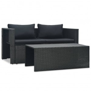 6 pcs conjunto lounge de jardim c/ almofadões vime PE preto H