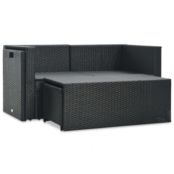 Set muebles de jardín 6 piezas y cojines ratán sintético negro M 3