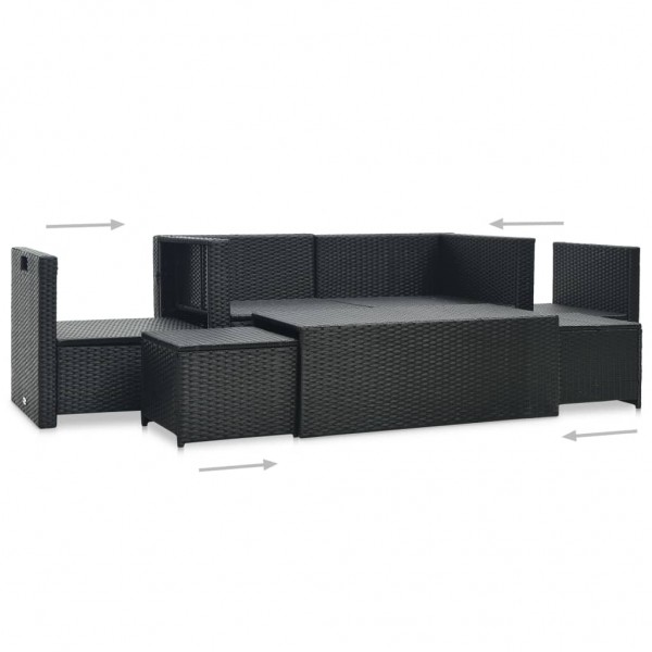 6 pcs conjunto lounge de jardim c/ almofadões vime PE preto M 4
