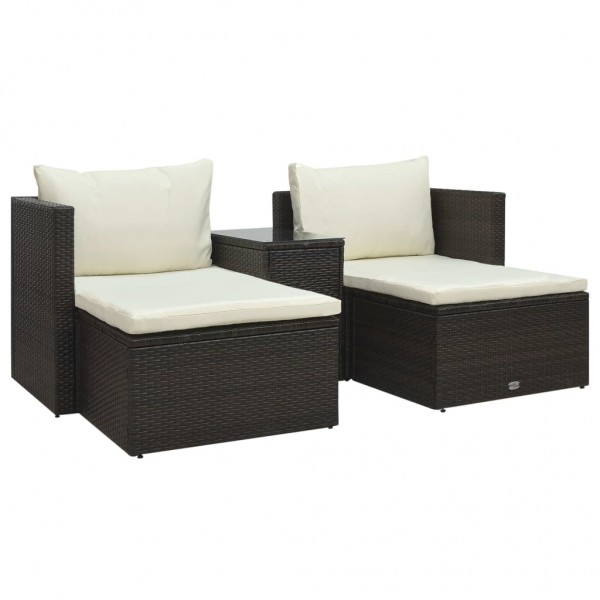 Set muebles de jardín 5 piezas y cojines ratán sintético marrón D