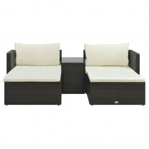 Set muebles de jardín 5 piezas y cojines ratán sintético marrón H