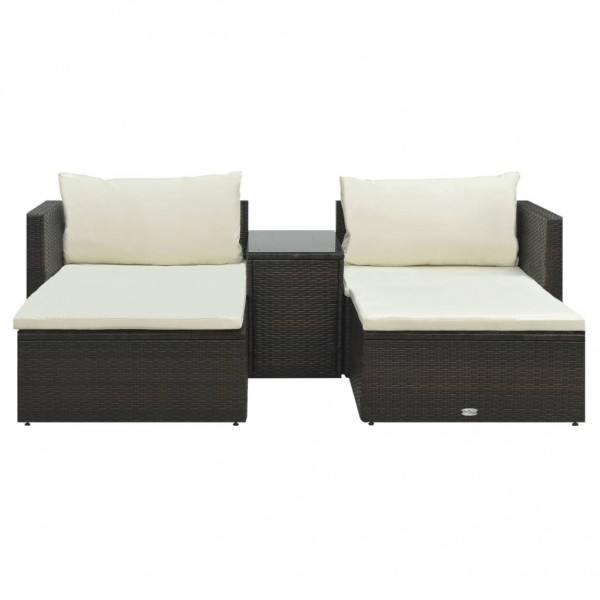 5 pcs conjunto lounge jardim c/ almofadões vime PE castanho M 2