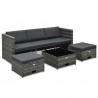 4 pcs conjunto lounge de jardim c/ almofadões vime PE cinzento 1