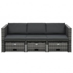 4 pcs conjunto lounge de jardim c/ almofadões vime PE cinzento H