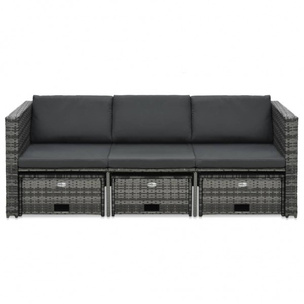 Set de muebles de jardín 4 pzas y cojines ratán sintético gris M 2