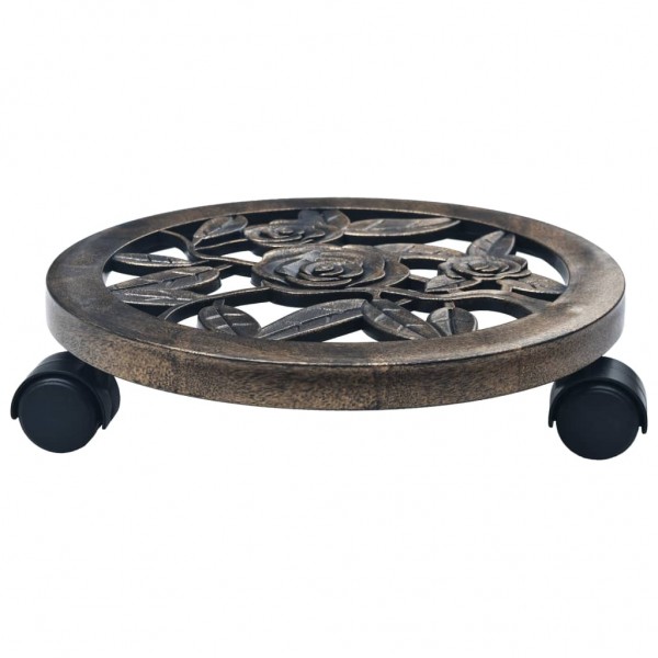 Soporte con ruedas de plantas 6 uds plástico color bronce 30 cm M 2