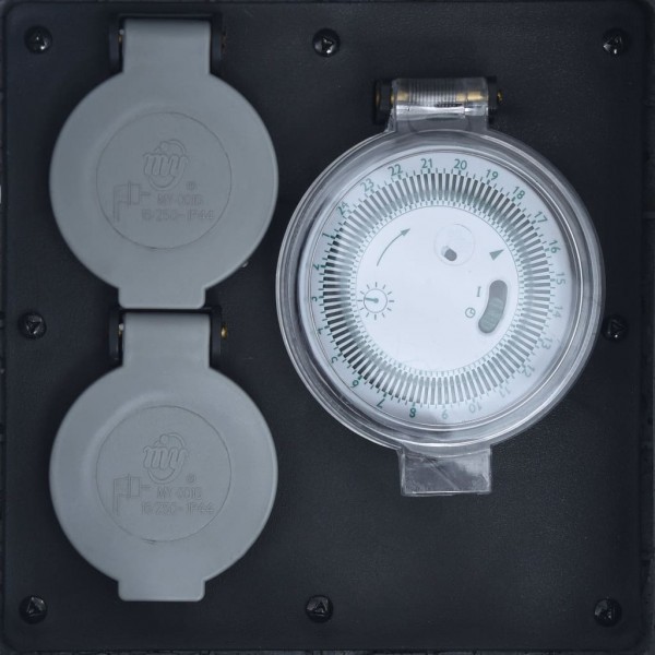 Enchufes de jardín 2 tomas con temporizador polirresina gris M 2