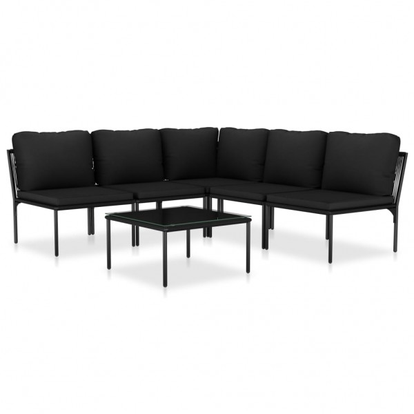 6 pcs conjunto lounge de jardim c/ almofadões PVC preto M 2