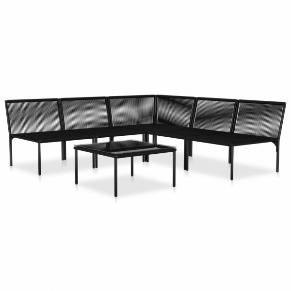 6 pcs conjunto lounge de jardim c/ almofadões PVC preto M 3