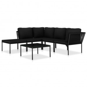 Juego de muebles de jardín 6 piezas con cojines PVC negro H