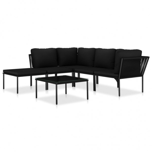 6 pcs conjunto lounge de jardim c/ almofadões PVC preto M 2