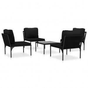 5 pcs conjunto lounge de jardim c/ almofadões PVC preto H