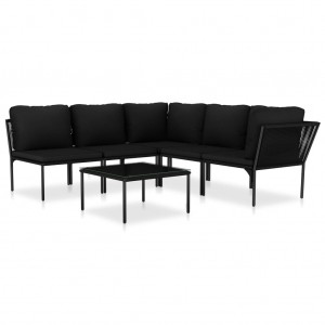 6 pcs conjunto lounge de jardim c/ almofadões PVC preto H
