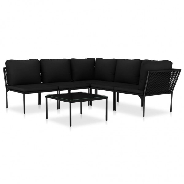 6 pcs conjunto lounge de jardim c/ almofadões PVC preto M 2