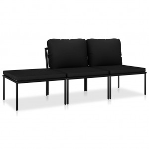 3 pcs conjunto lounge de jardim c/ almofadões PVC preto H