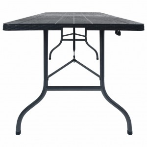 Mesa de jardín plegable imitación ratán HDPE negro 180x75x72 cm H
