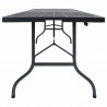 Mesa de jardín plegable imitación ratán HDPE negro 180x75x72 cm 2