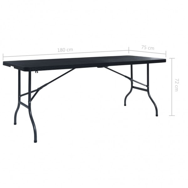Mesa de jardín plegable imitación ratán HDPE negro 180x75x72 cm M 5