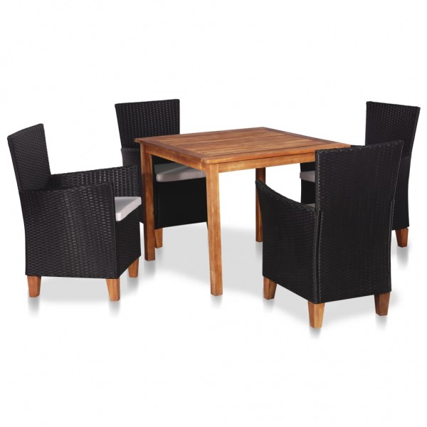 Set de comedor de jardín 5 pzas ratán sintético negro y marrón D