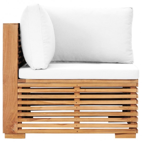 Sofá de esquina de jardín cojín color crema madera maciza teca M 3