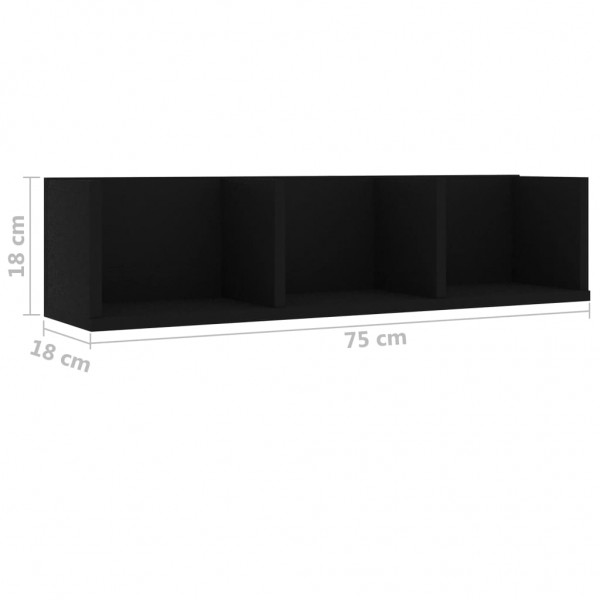 Estante de pared para CD madera contrachapada negro 75x18x18cm M 5
